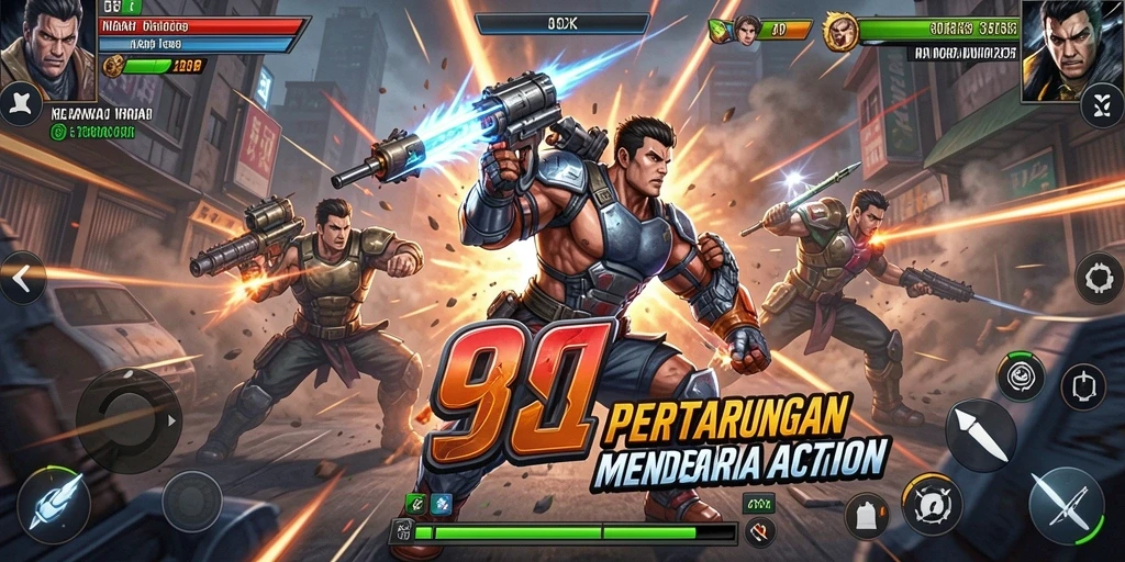 Screenshot 9SL menampilkan aksi seru dalam pertarungan yang intens.