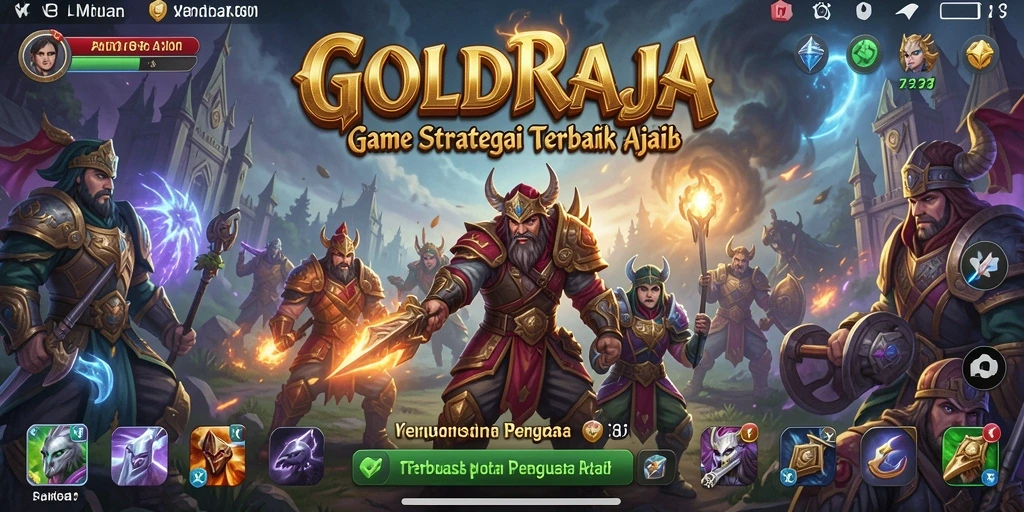 Screenshot utama GOLDRAJA menunjukkan pertempuran epik dalam strategi SLG.