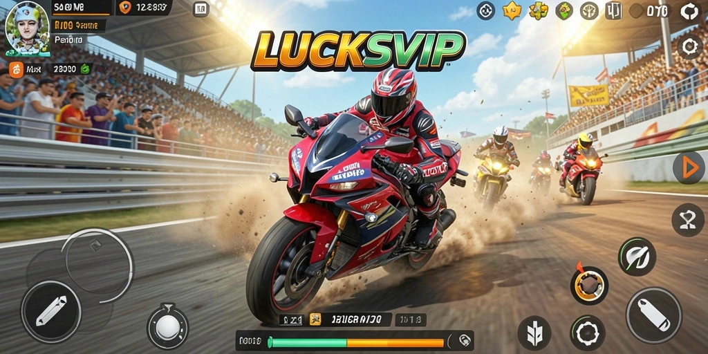 Screenshot utama LUCKSVIP menampilkan momen balapan yang mendebarkan dan penuh aksi.