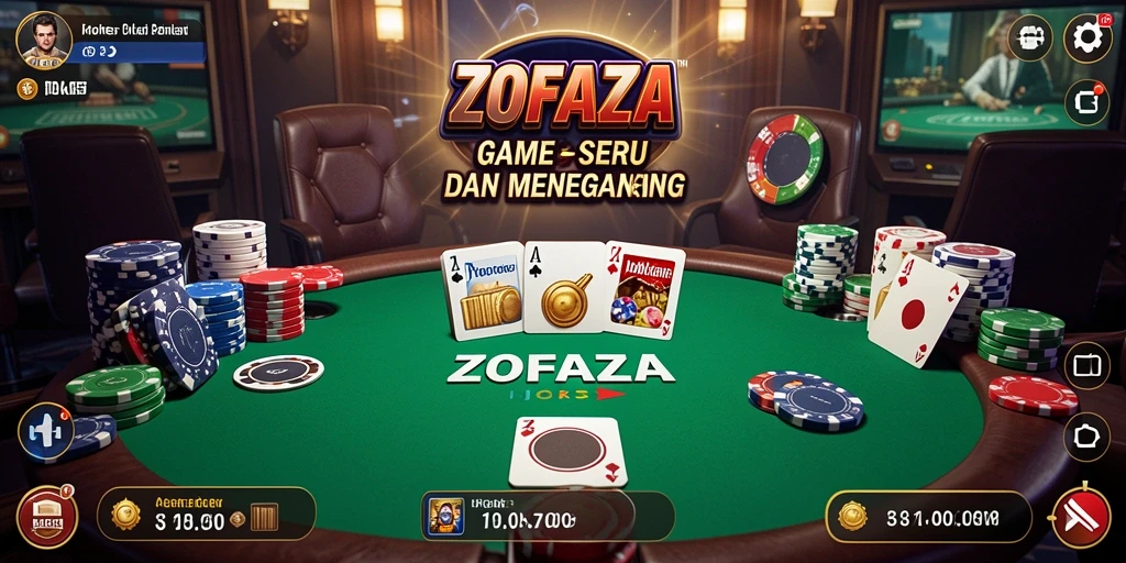 Tampilan gameplay ZOFAZA dengan aksi Poker yang seru.